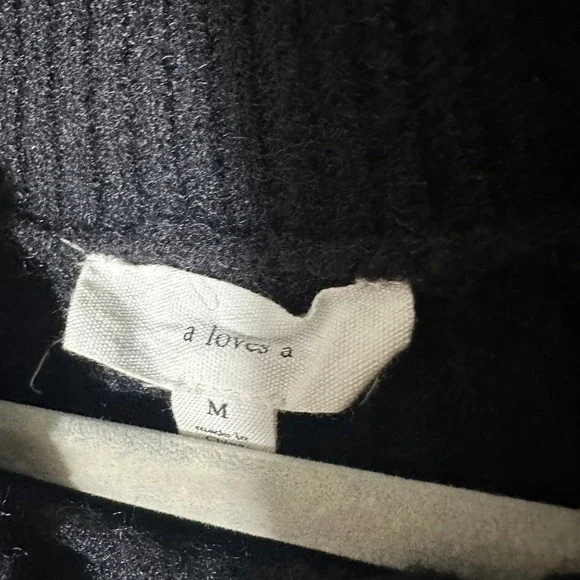 A loves A Sweater Mini Dress Balloon Sleeve Mock Neck Black Knit Womens Medium - Picture 4 of 5